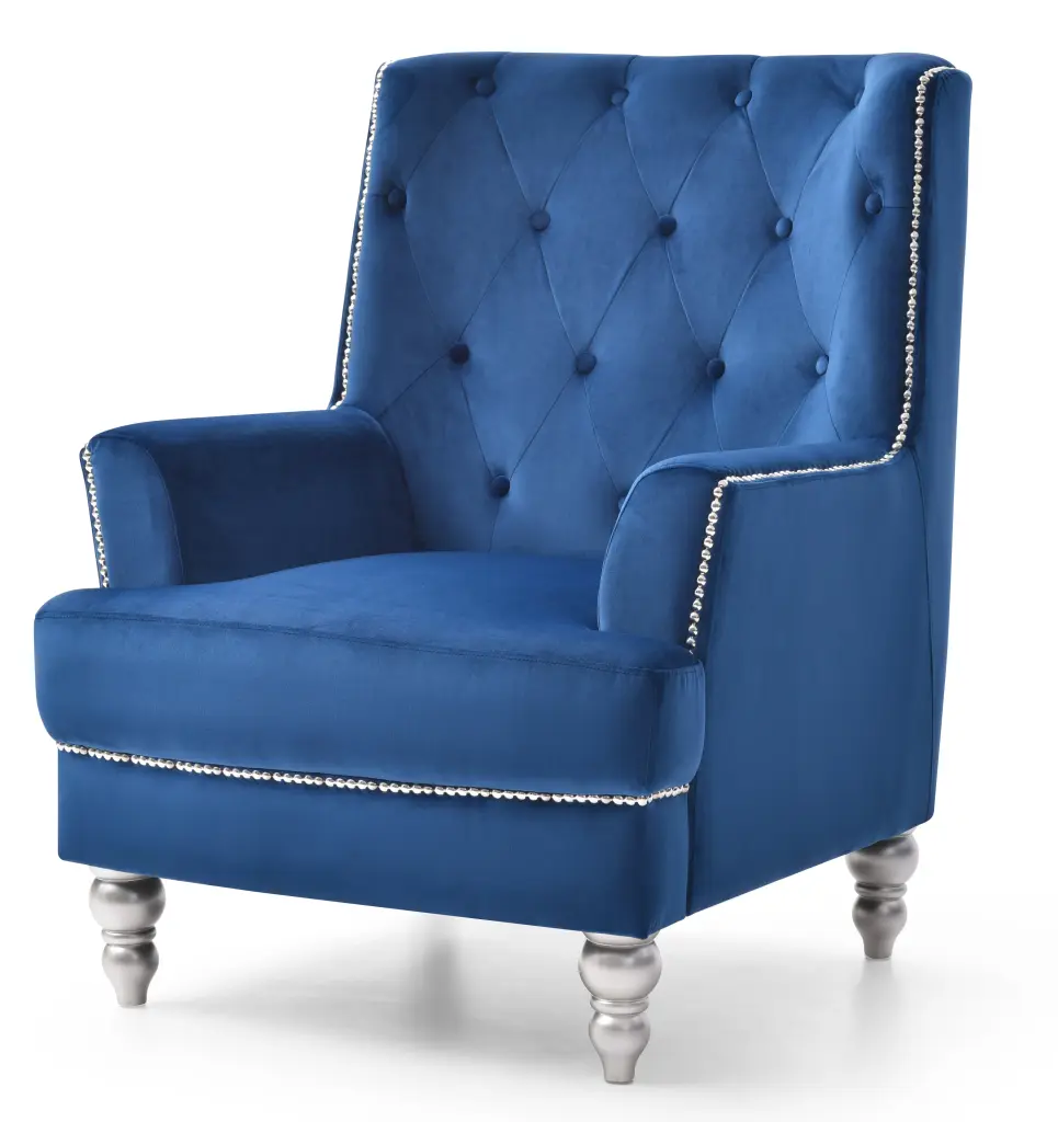 Pamona Navy Blue Velvet Chair Modern Living Room glory furniture