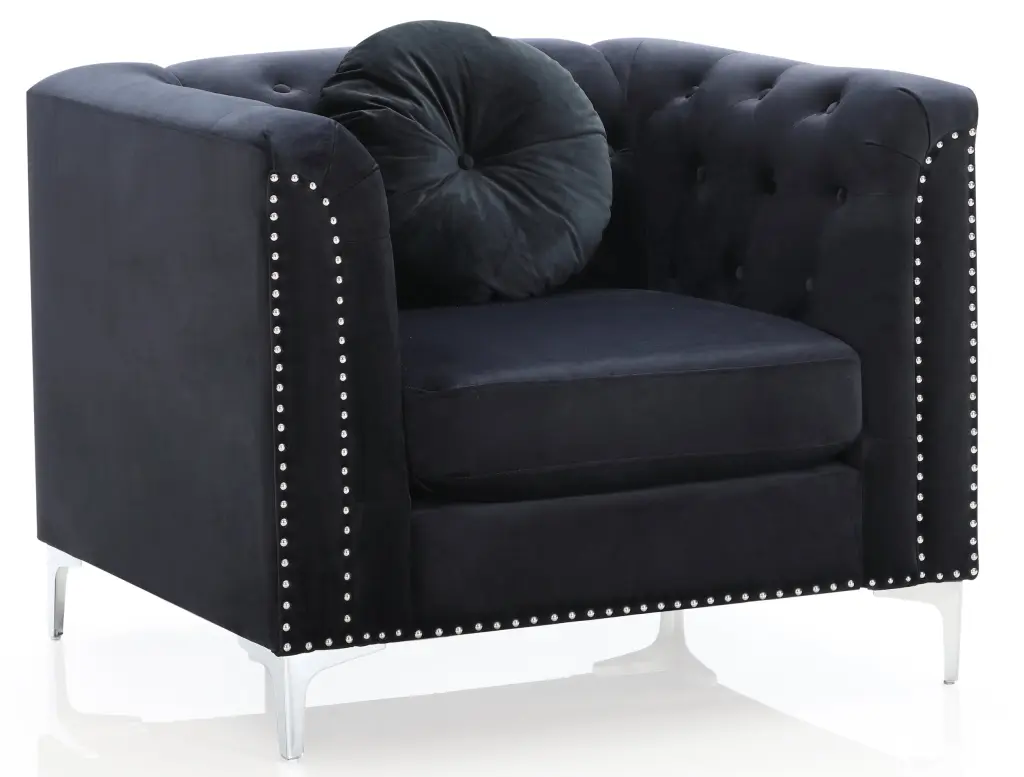 Pompano G893A Black Velvet Chair Foam Upholstery glory furniture