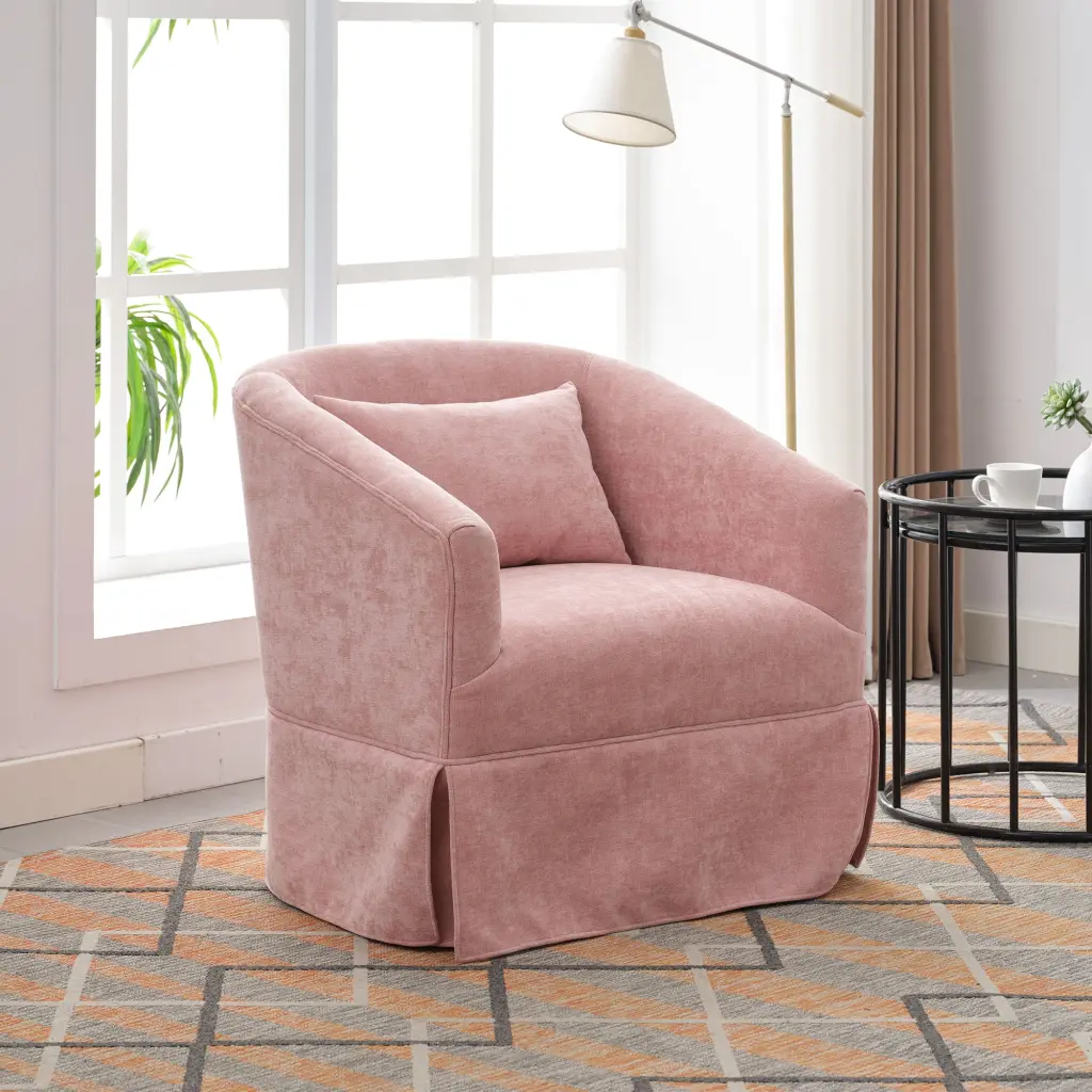 360 Degree Swivel Accent Armchair Linen Blend Pink Upholstered homemax