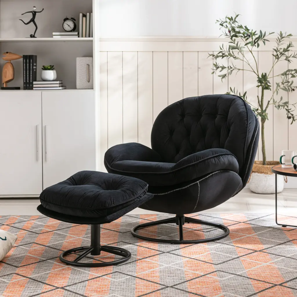 Accent Chair Tv Chair Living Room Chair Ottoman Black Black Foam homemax