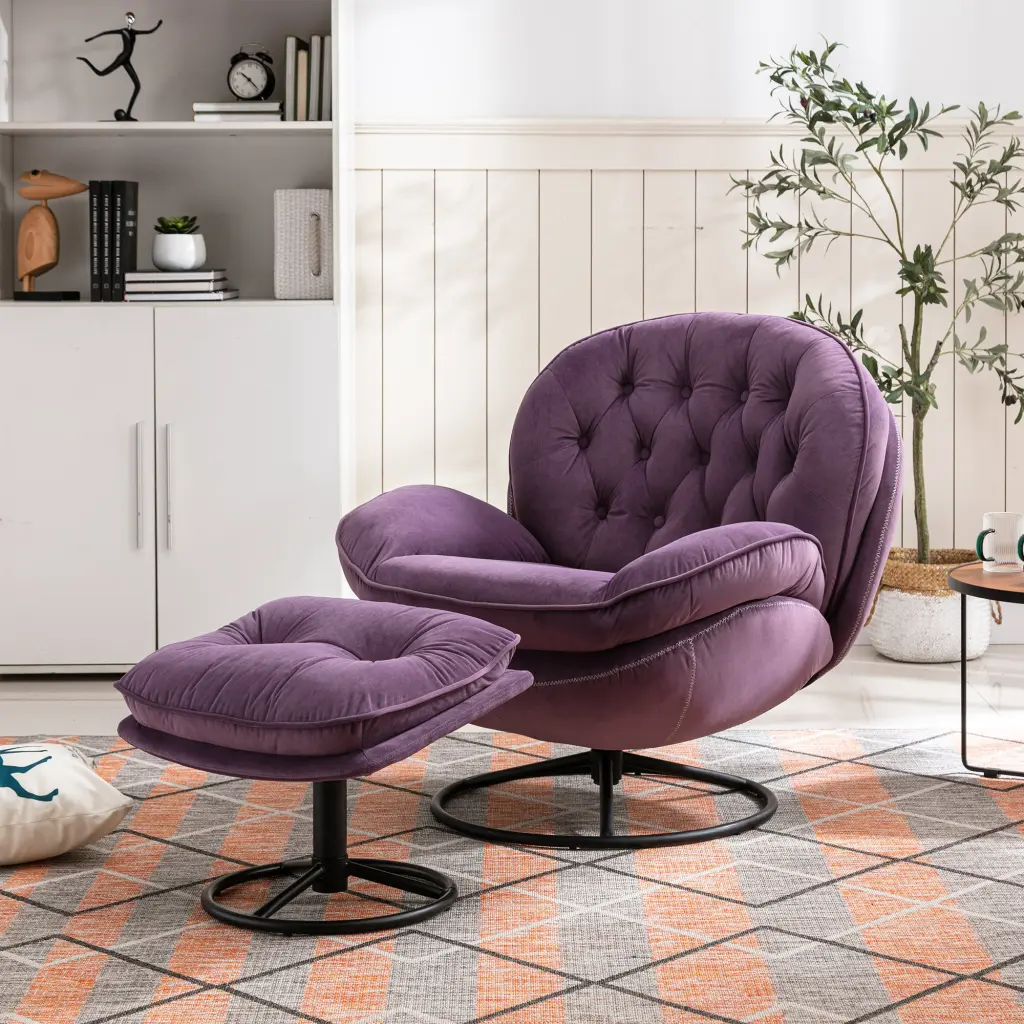Accent Chair Ottoman Purple Foam Living Room Furniture homemax