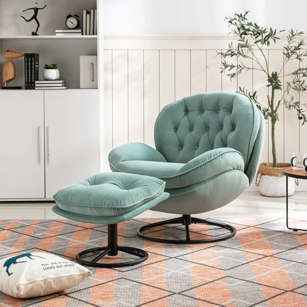 Accent Chair Ottoman - Teal Foam Upholstered Living Room TV Chair homemax