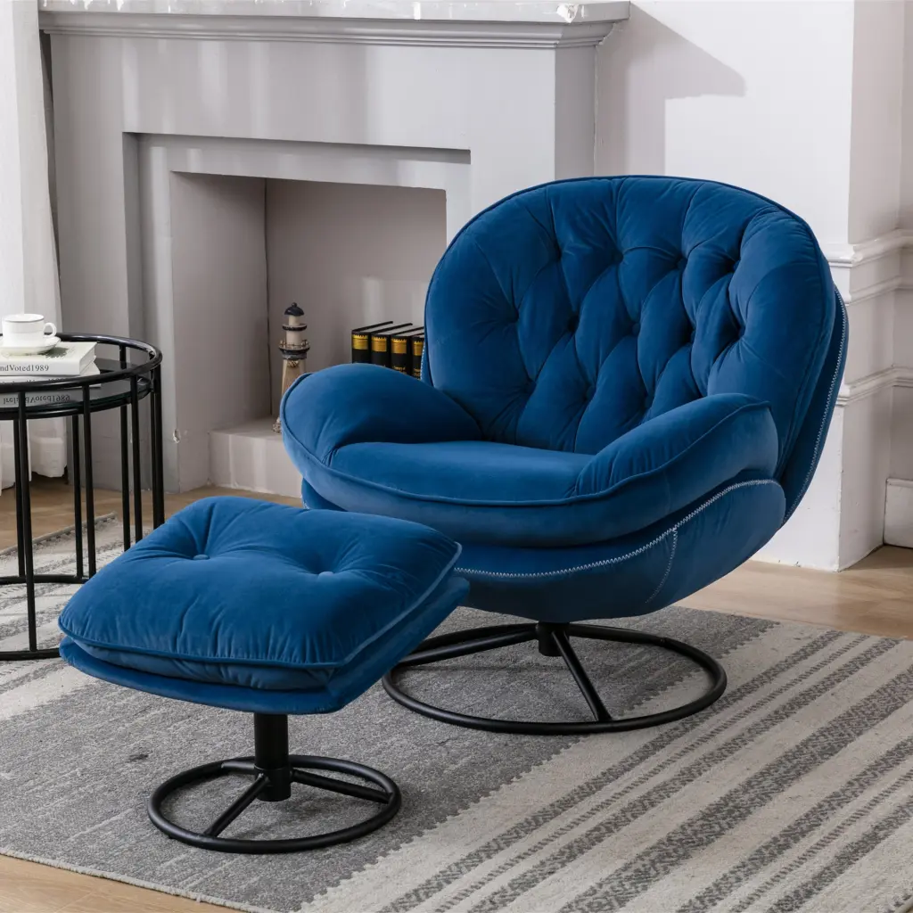 Blue Upholstered Accent Chair Ottoman Living Room homemax