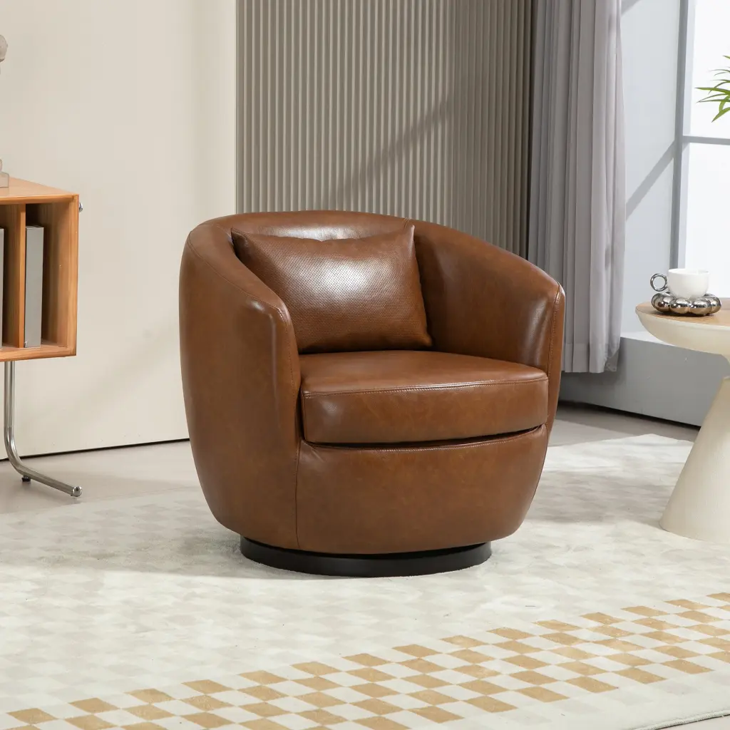 Upholstered Swivel Barrel Armchair Storage Modern Living Room Side Chair homemax