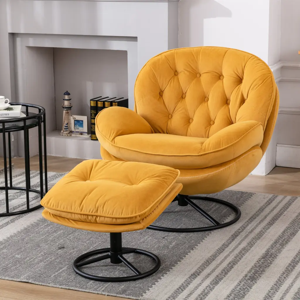 Yellow Accent Chair Ottoman Living Room TV Chair Upholstered Seat homemax