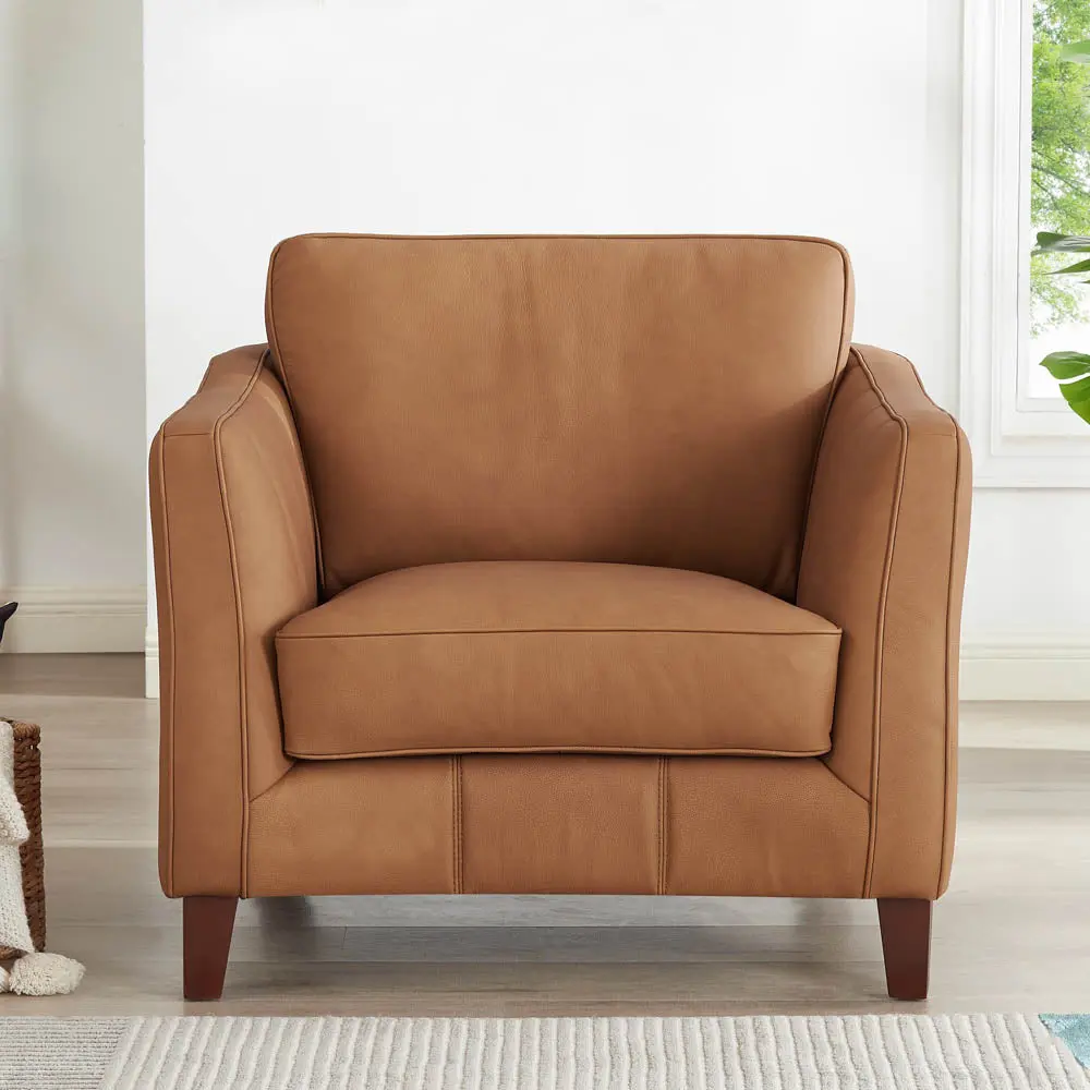 Aria Top Grain Hide Chair Brown Primary Living Space Mid Century Modern hydeline furniture