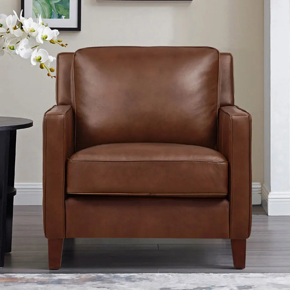 Ashby Leather Chair Pecan Mid Century Modern Design hydeline furniture