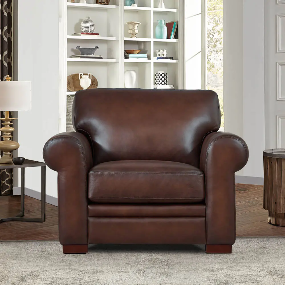 Brookfield Top Grain Leather Chair Caramel Primary Living Space Mid Century hydeline furniture
