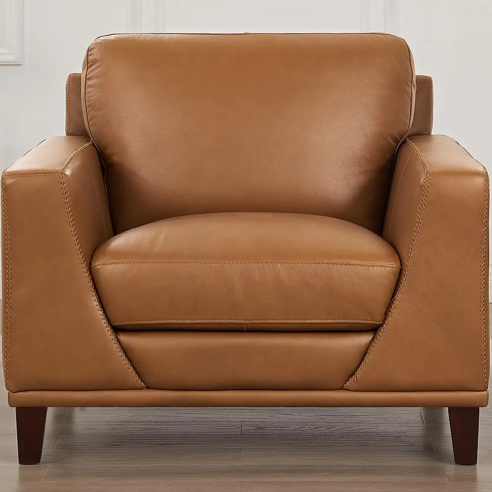 Soma Leather Chair Cognac Mid Century Modern Living Room Accent Chair hydeline furniture