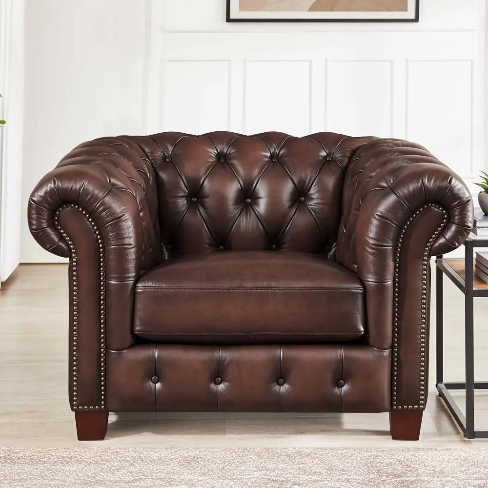 Versailles Authentic Leather Chair Caramel Down Filling hydeline furniture