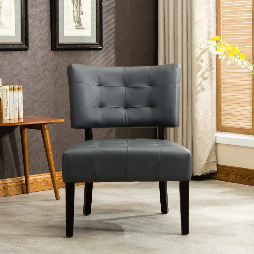 Blended Hide Tufted Accent Chair Oversized Seating Gray Upholstered Chair hz