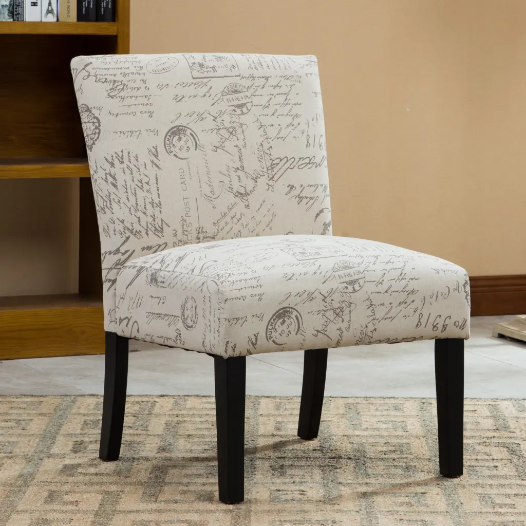 Botticelli English Letter Print Fabric Armless Contemporary Accent Chair hz