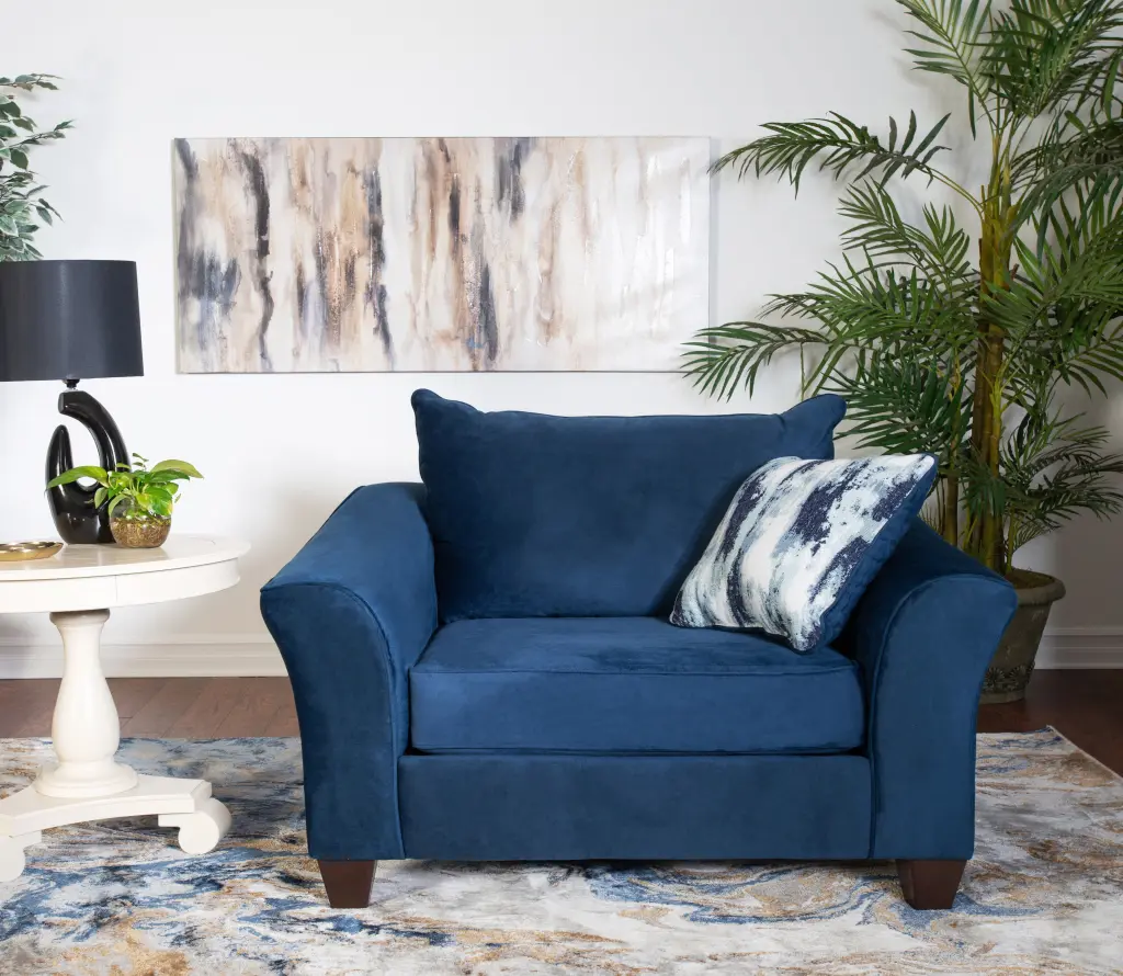 Camero Fabric Pillow Support Arm Chair Navy Blue Espresso Frame hz