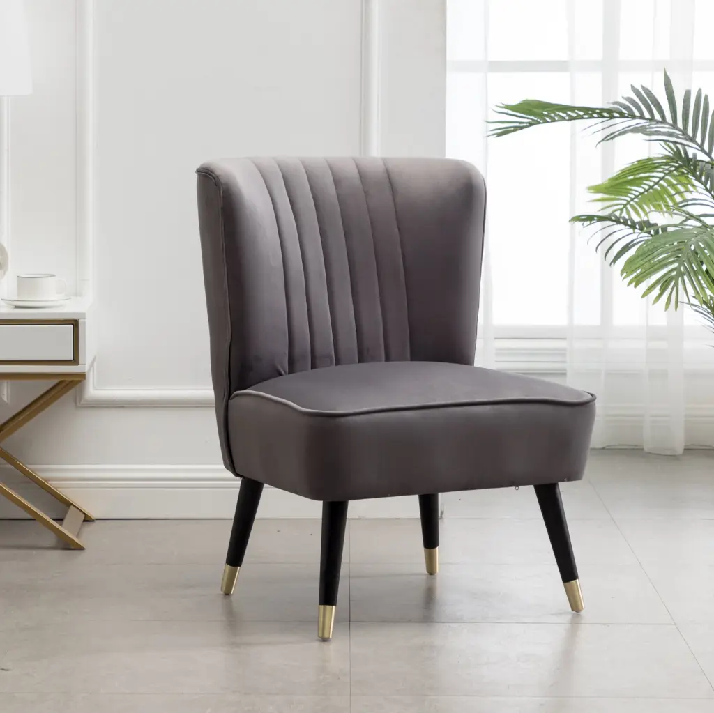 Elon Contemporary Velvet Upholstered Accent Chair, Gray Gray Espresso hz