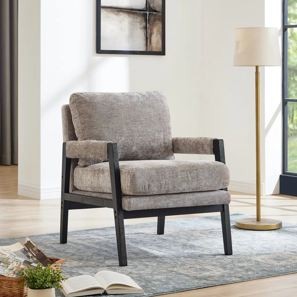 Kelly Mid Century Modern Chenille Upholstered Accent Armchair Grey hz