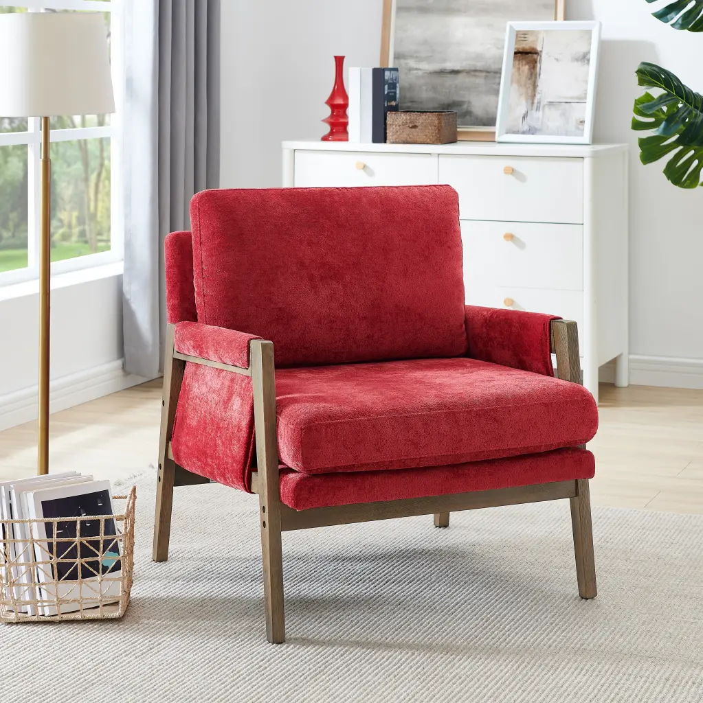Kelly Mid Century Modern Velvet Accent Armchair Red Red Brown Primary hz