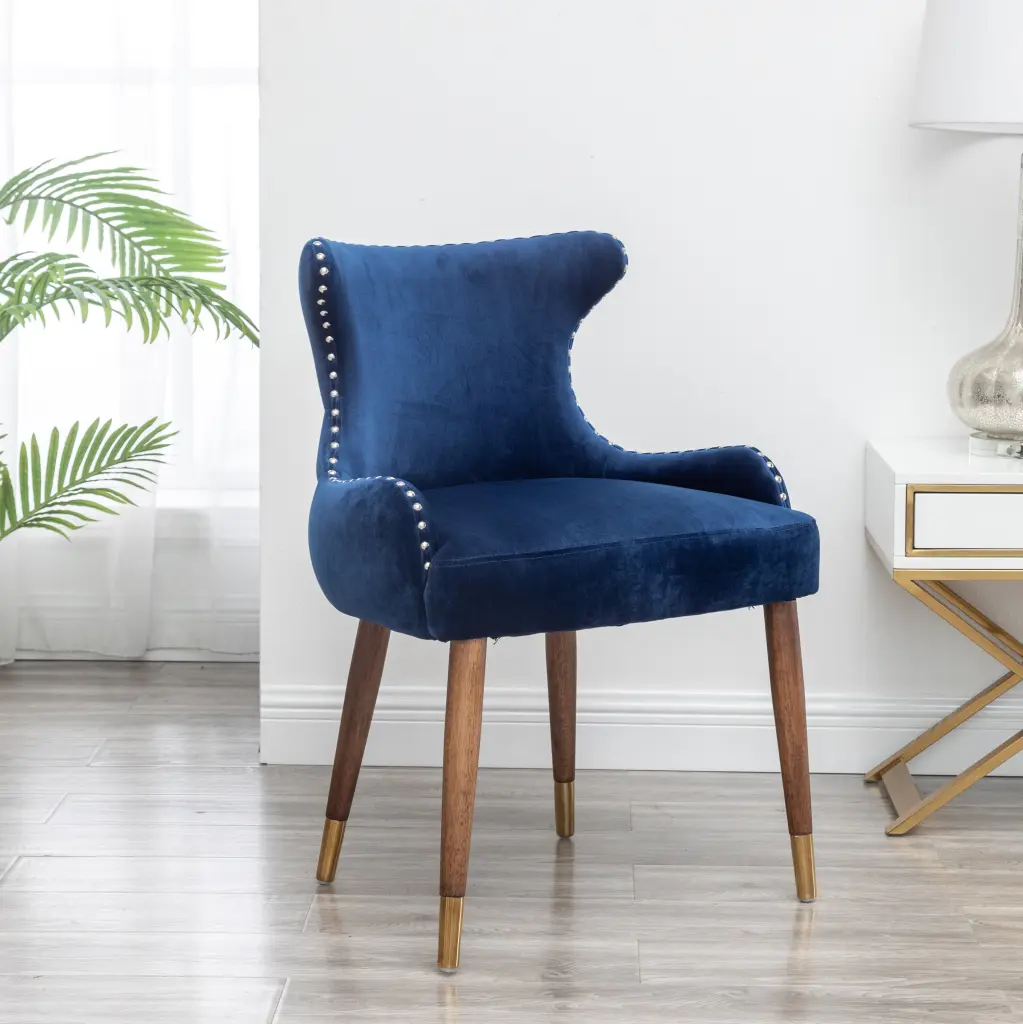 Lindale Blue Velvet Upholstered Accent Chair Trim Contemporary Design hz