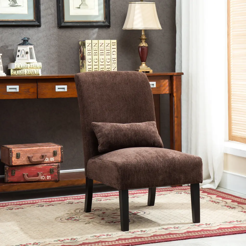 Pisano Contemporary Chenille Fabric Armless Accent Chair Pillow hz