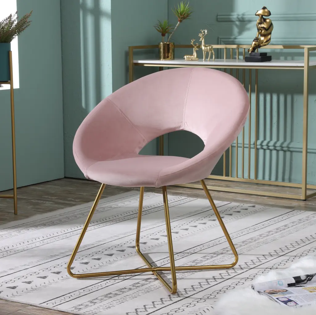 Slatina Pink Silky Velvet Upholstered Accent Chair Precious Metal Tone Finish hz