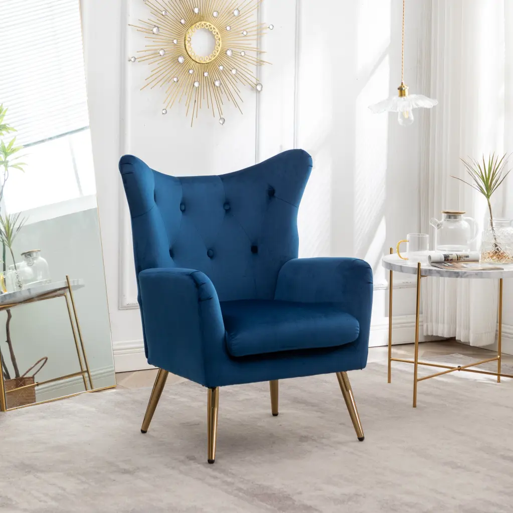 Sovarol Velvet Button Tufted Wing Back Accent Chair Blue Velvet hz