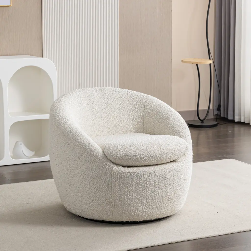 Winnie Modern Teddy Boucle 360 Swivel Barrel Chair White hz
