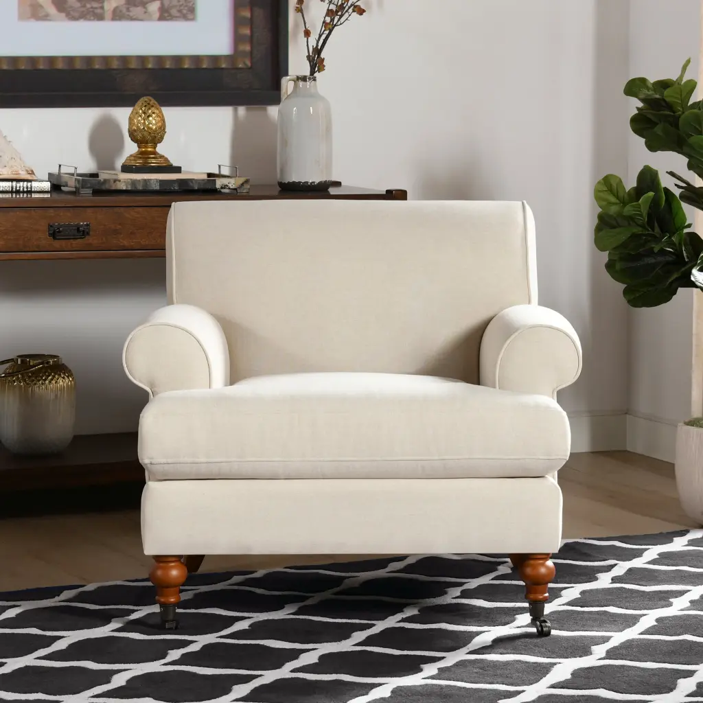 Alana 38 Inch Lawson Accent Arm Chair Metallic Casters Beige jennifer taylor home