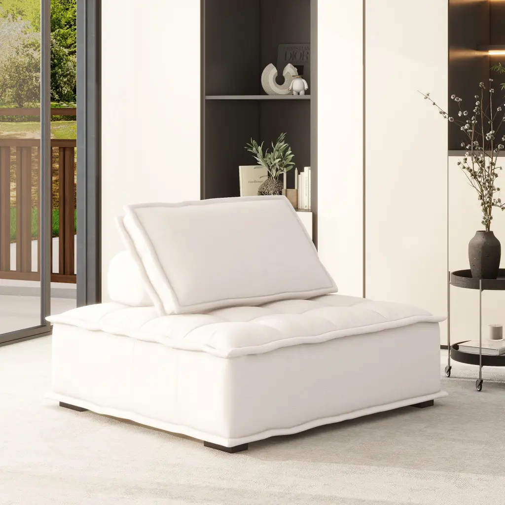 Arwen 42 Square Modular Pillow Back Lounge Chair White Beige Linen jennifer taylor home