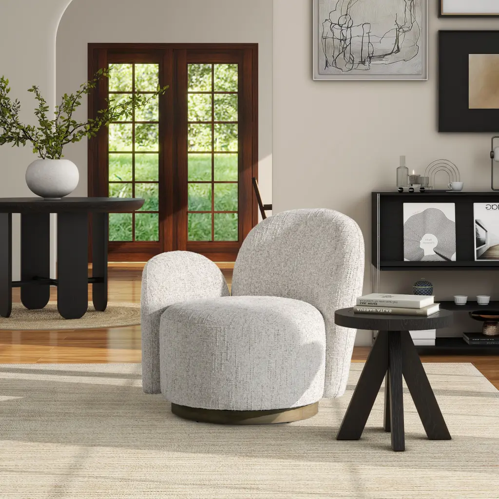 Duo 31.5 Laf One Arm Swivel Accent Chair Multi Greige Beige Chenille jennifer taylor home