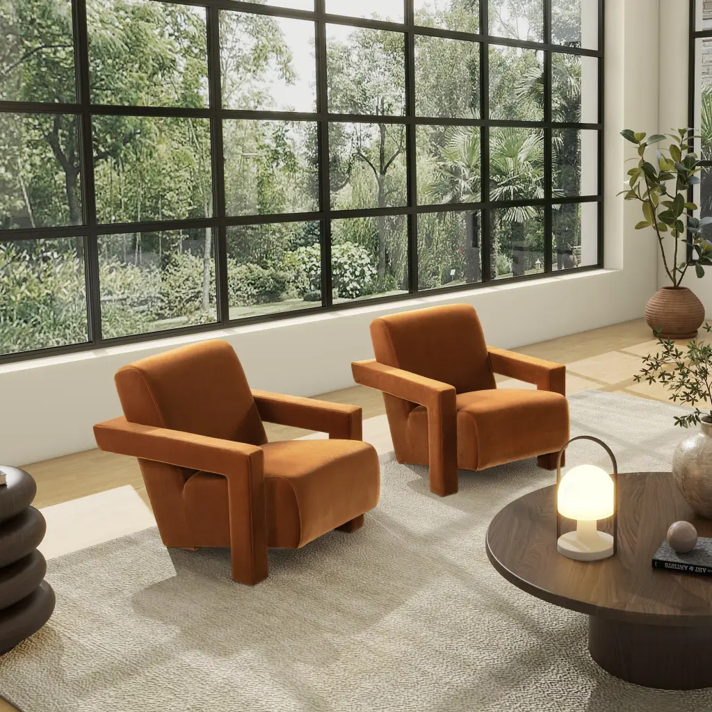 Ethan 28.5 Inch Fully Upholstered Accent Arm Chair Burnt Orange Executive jennifer taylor home