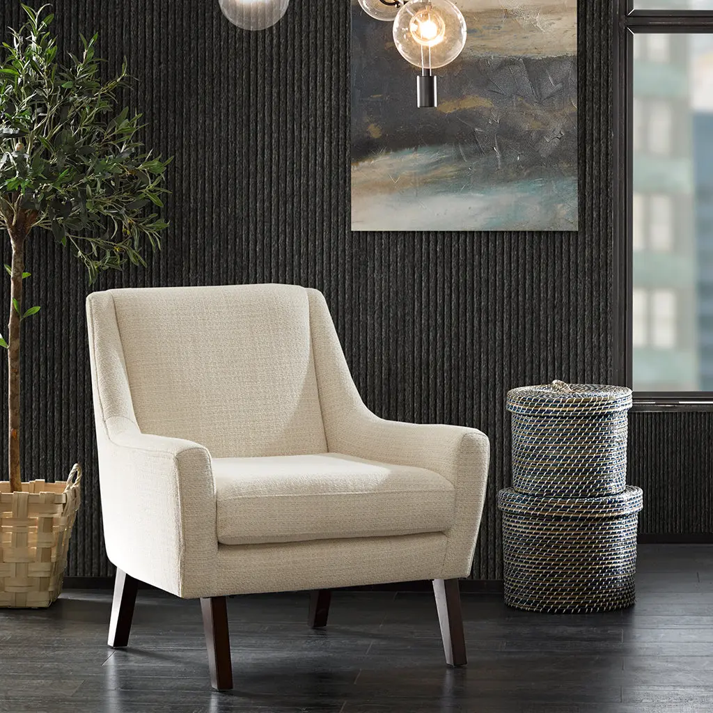 Accent Chair Cream Morocco Style Polyester Upholstered jla