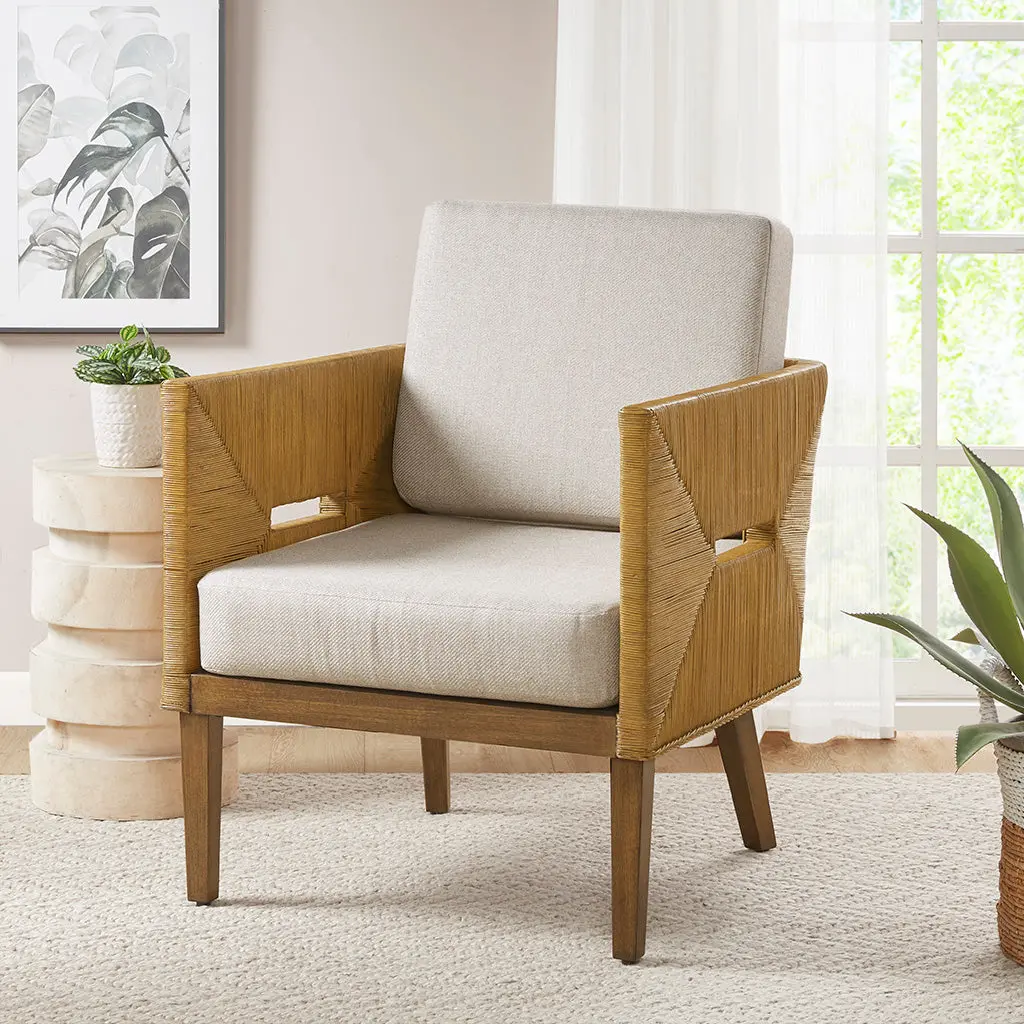 Artisan Made Rattan Upholstered Accent Arm Chair Natural Polyester jla