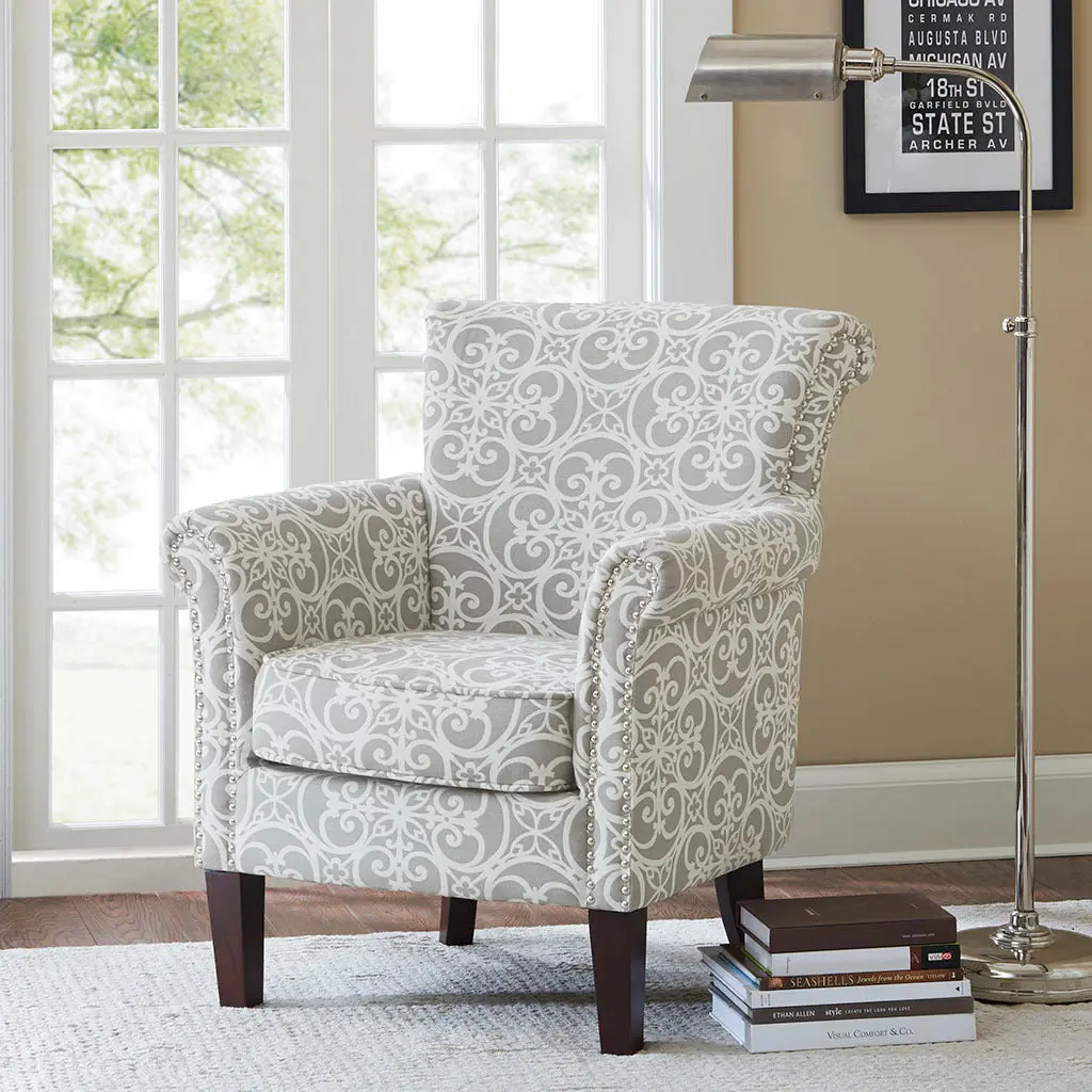 Brooke Tight Back Club Chair Grey Solid Wood Frame jla