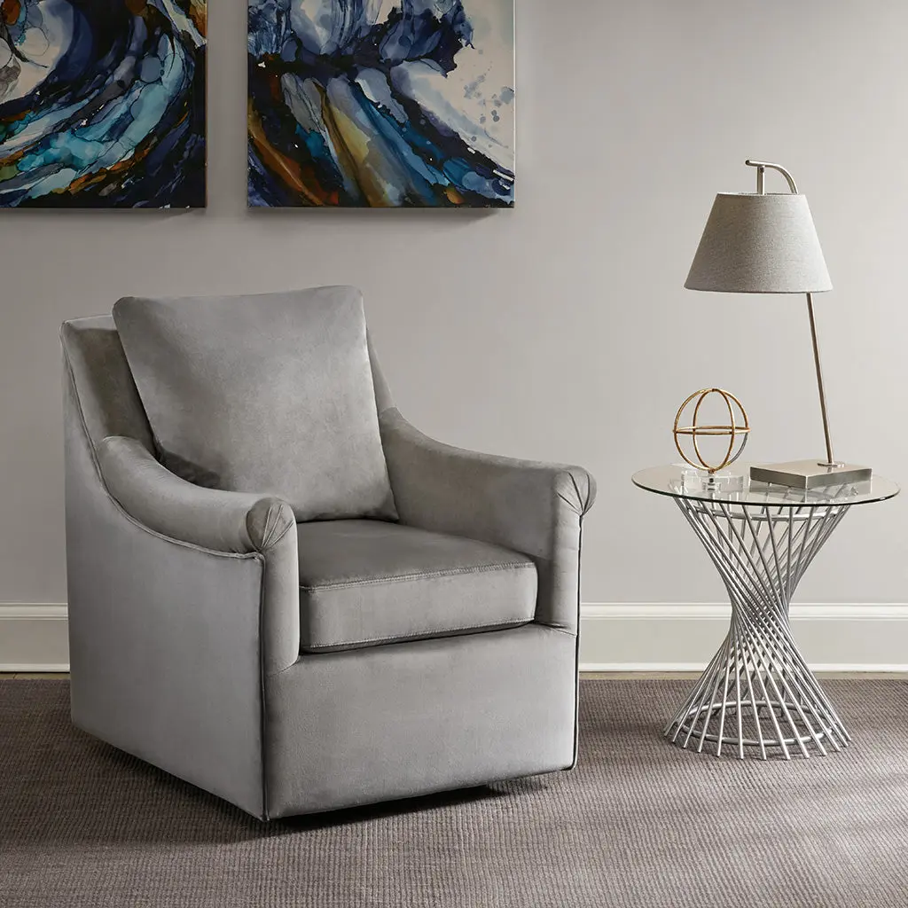 Deanna Grey Swivel Chair Solid Wood Base jla