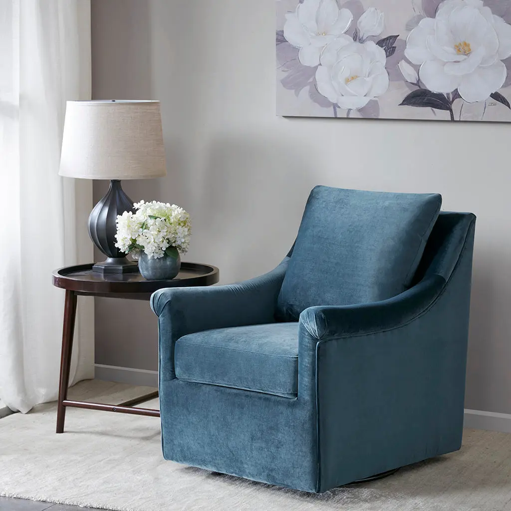 Deanna Swivel Chair Blue Solid Wood jla