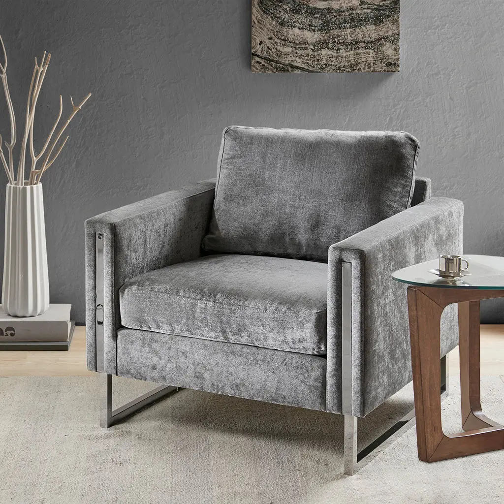 Grey Polyester Accent Chair Modern Living Room Furniture jla