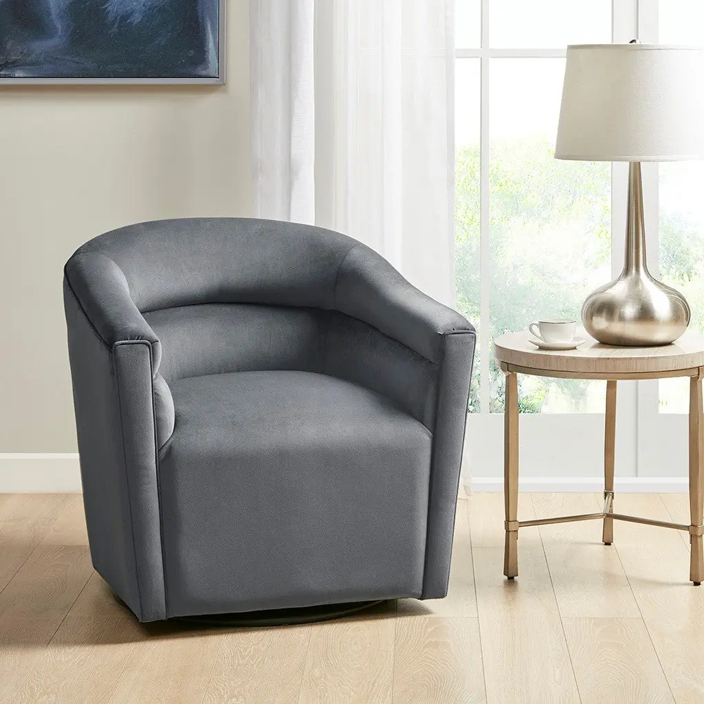 Ryker Swivel Chair Gray Solid Wood Modern Accent Chair Living Room jla