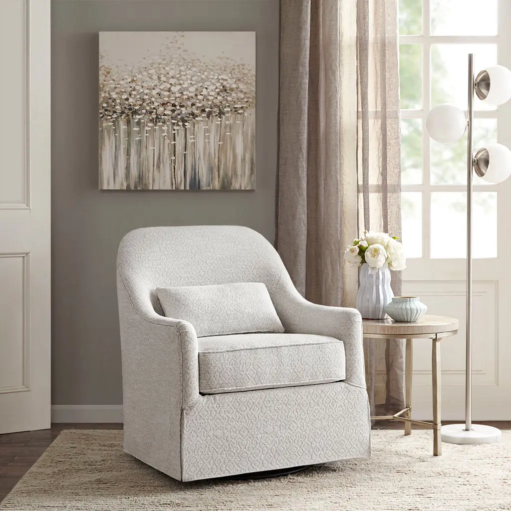 Theo Swivel Glider Chair Ivory Solid Wood Frame jla