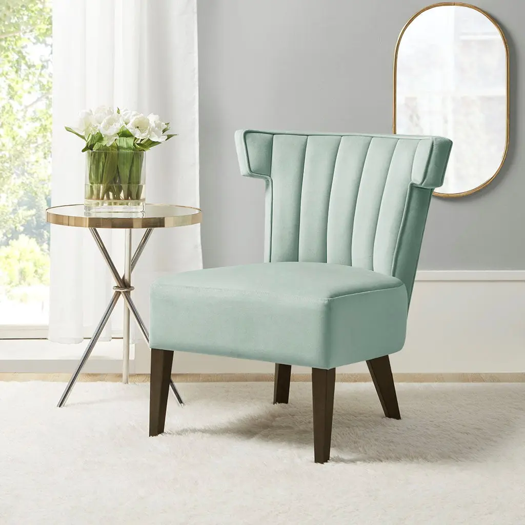 Upholstered Armless Accent Lounge Chair Seafoam Polyester Fabric jla