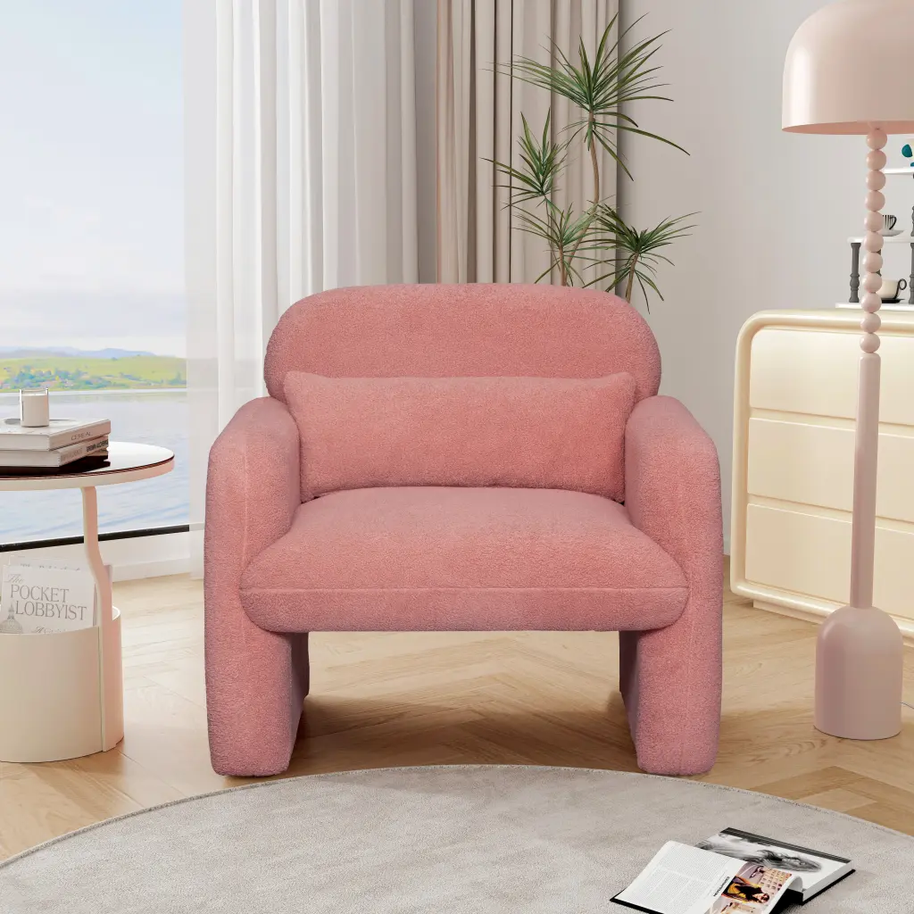 Chic and Minimalist Teddy Fleece Single Sofa Chair Arms and Pillow junbed