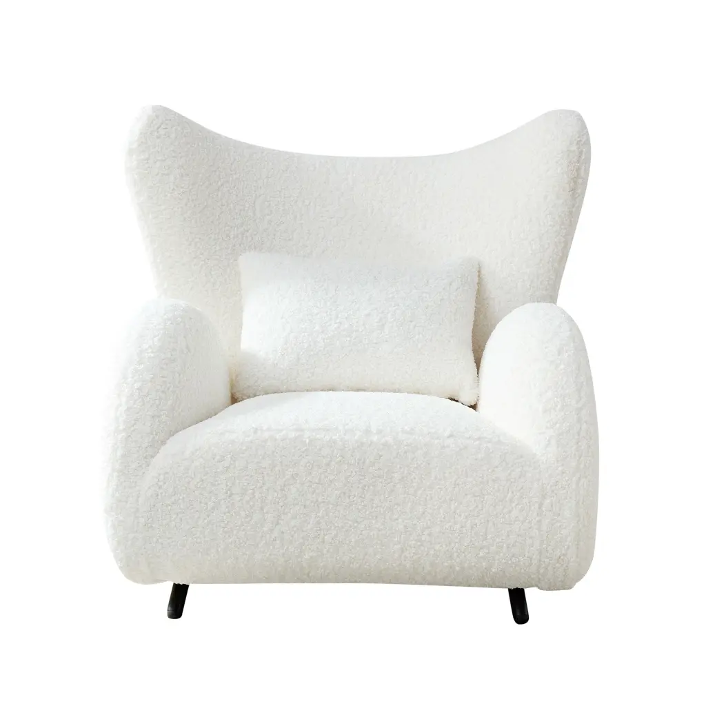 Modern Design Cream Boucle Accent Chair Furry Sherpa Elegant Living Room Chair justone