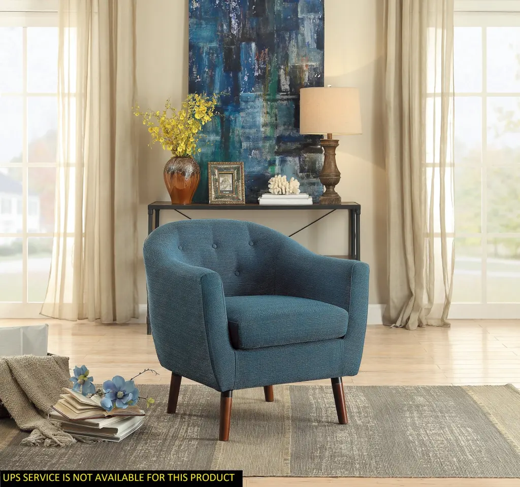 Blue Upholstered Accent Chair Espresso Finish Legs and Button Tufting kanepe
