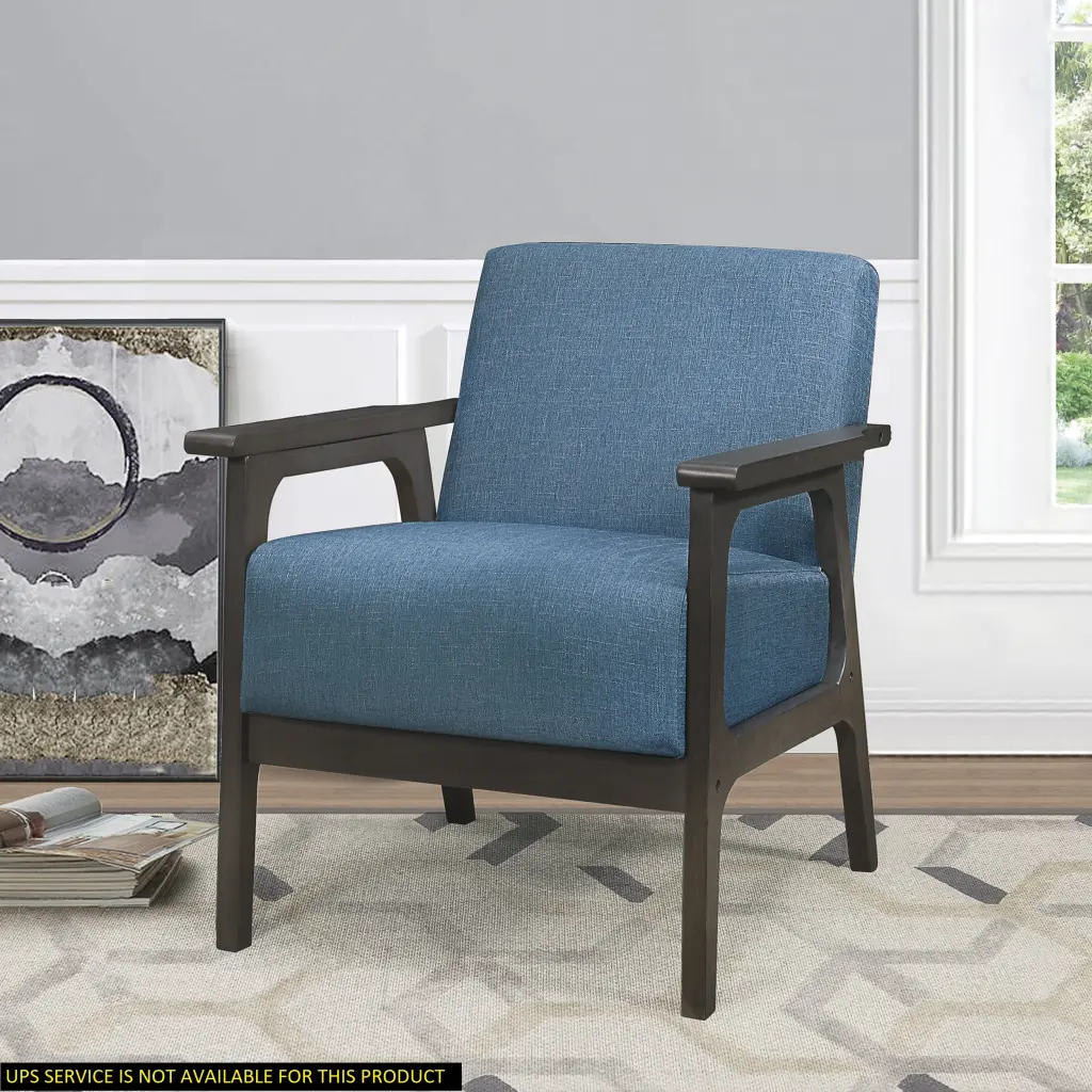 Blue Upholstered Accent Chair Solid Rubberwood Antique Gray Living Room Furniture kanepe