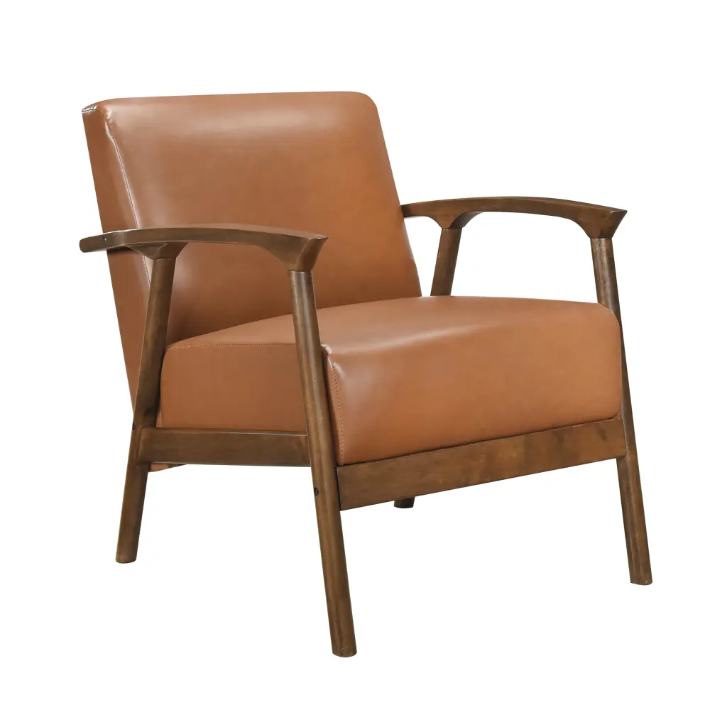 Brown Faux Hide Upholstered Accent Chair 1Pc Seat Cushion Solid Rubber kanepe