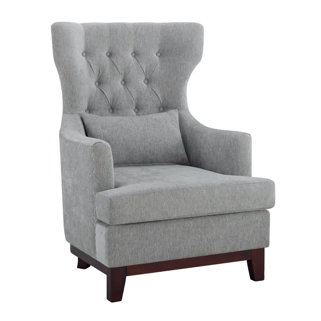 Button Tufted Wing Back Accent Chair Light Gray Upholstery kanepe