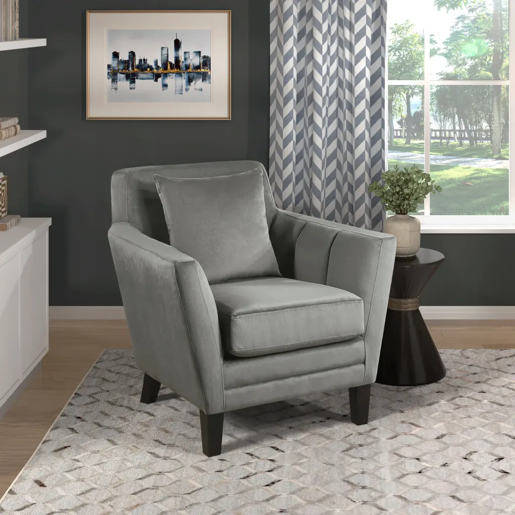 Chic Home Accent Chair Gray Velvet Upholstery Matching Pillow Solid Frame kanepe