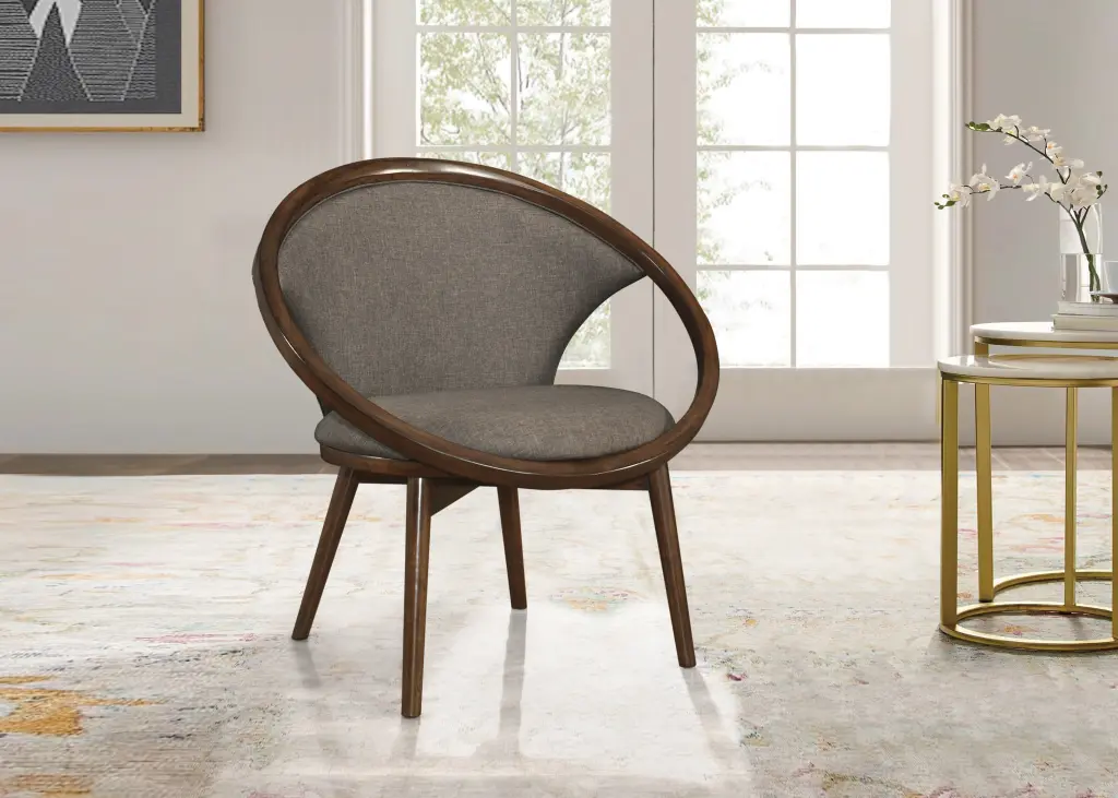 Mid Century Design Solid Elastomerwood Unique Accent Chair 1Pc Brown Fabric kanepe