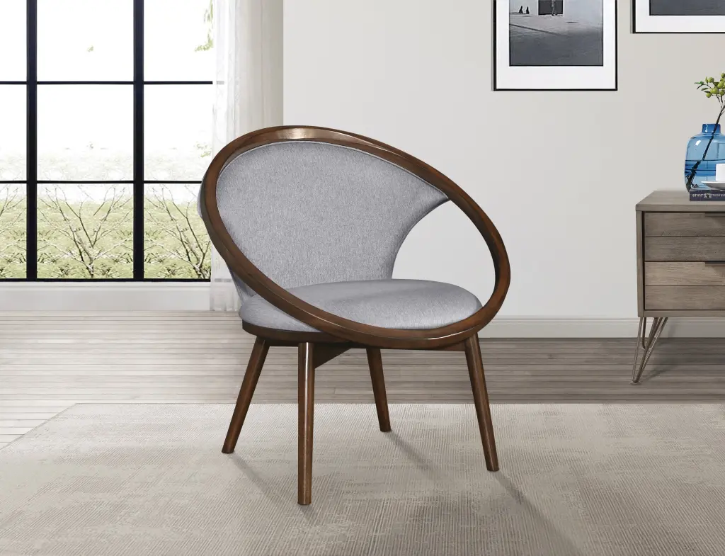Mid Century Design Solid Rubberwood Accent Chair Gray Fabric kanepe