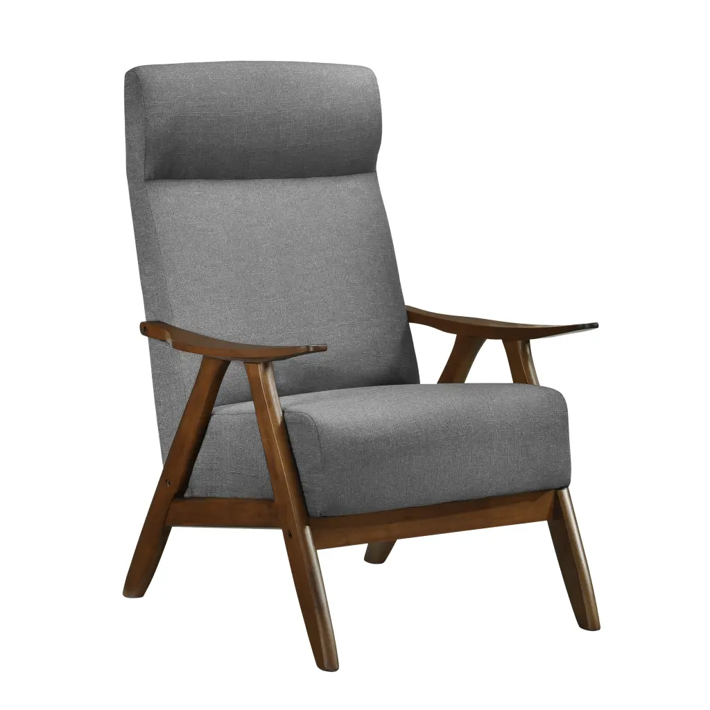 Modern Accent Chair 1Pc Gray High Back Chair Cushion Seat And Back Walnut kanepe