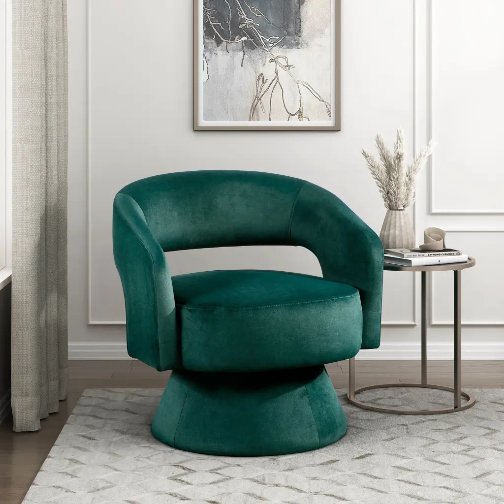 Modern Premium Swivel Accent Chair 1 Piece Green Velvet Upholstery Solid Wood kanepe