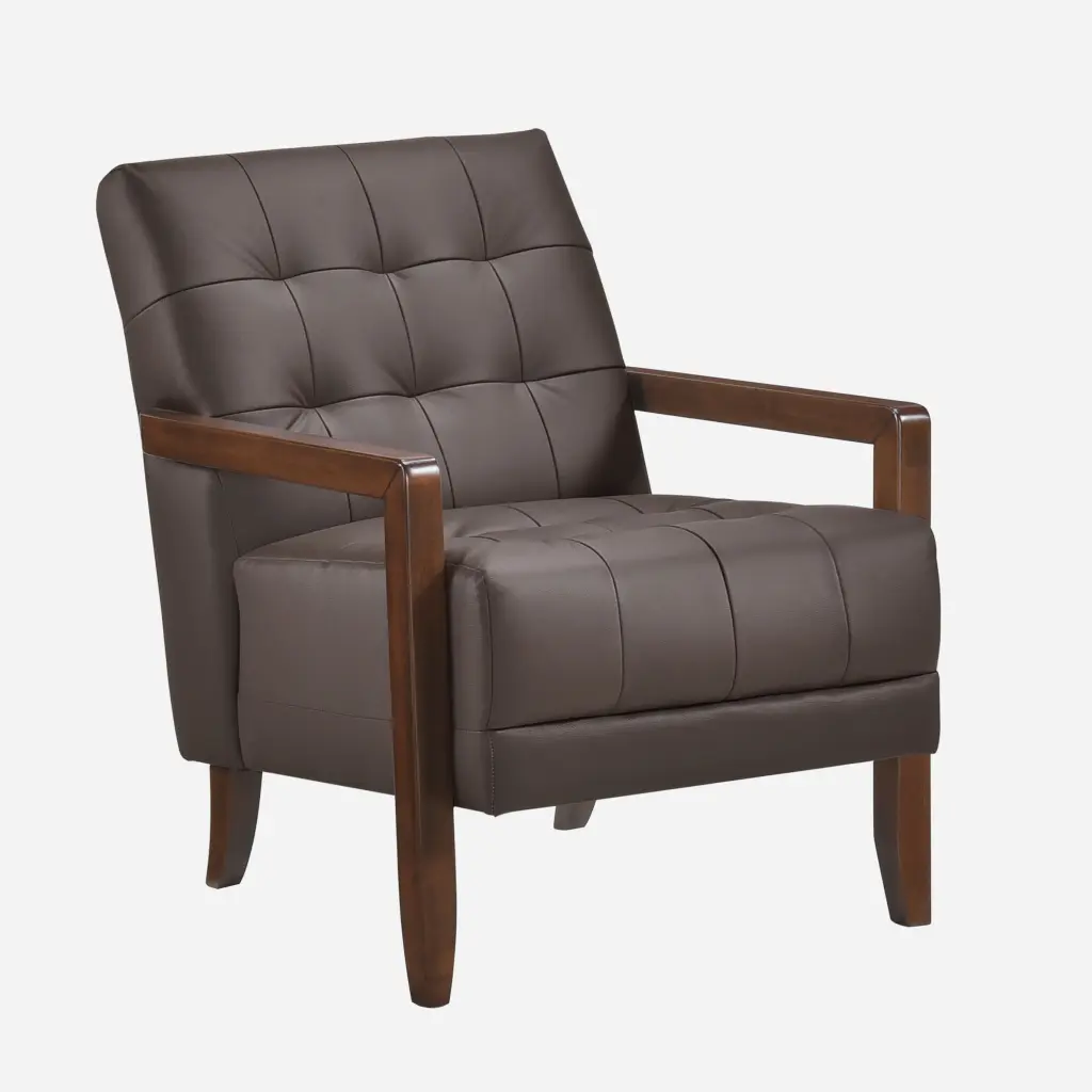 Modern Style Accent Chair Dark Brown Leather Upholstered Tufted kanepe